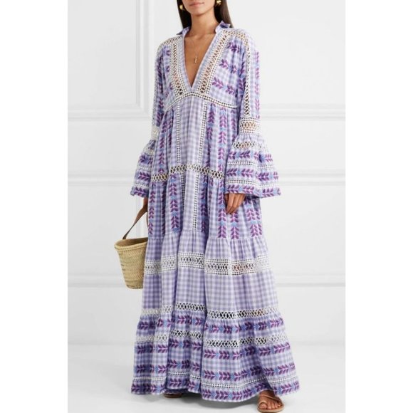 Dodo Bar Or Gingham Check Cotton Jacquard Maxi Dress Size Small - Picture 1 of 13